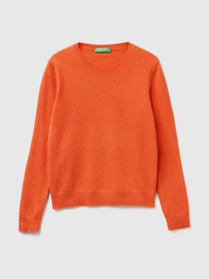 Benetton, Orange Crew Neck Sweater In Merino Wool, Size: XXS, Orange, Women United Colors of Benetton