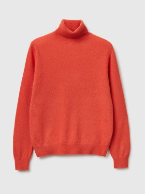 Benetton, Orange Turtleneck Sweater In Pure Merino Wool, Size: XXS, Orange, Women United Colors of Benetton