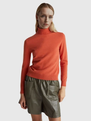 Zdjęcie produktu Benetton, Orange Turtleneck Sweater In Pure Merino Wool, Size: XXS, Orange, Women United Colors of Benetton