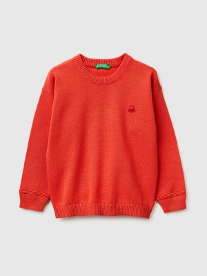 Benetton, Organic Cotton Crew Neck Sweater, Size: 116, Orange Coral, Kids United Colors of Benetton