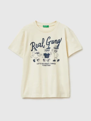 Benetton, Organic Cotton Printed T-shirt, Size: XL, Creamy White, Kids United Colors of Benetton