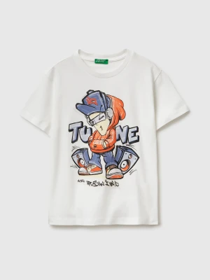 Benetton, Organic Cotton Printed T-shirt, Size: S, Creamy White, Kids United Colors of Benetton