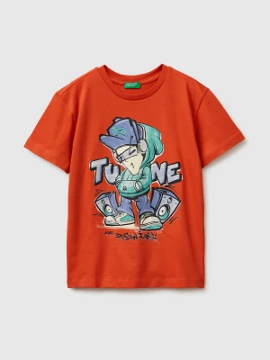 Benetton, Organic Cotton Printed T-shirt, Size: XL, Red, Kids United Colors of Benetton