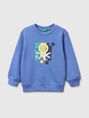 Benetton, Organic Cotton Sweatshirt With Logo Print, Size: 116, Air Force Blue, Kids United Colors of Benetton