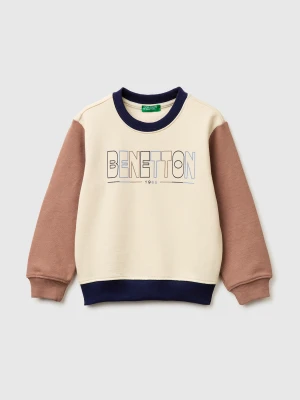 Benetton, Organic Cotton Sweatshirt With Logo Print, Size: 104, Beige, Kids United Colors of Benetton