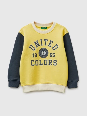 Benetton, Organic Cotton Sweatshirt With Logo Print, Size: 116, Yellow, Kids United Colors of Benetton