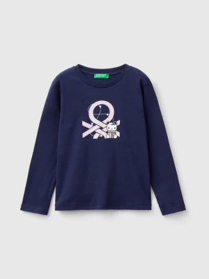 Benetton, Organic Cotton T-shirt With Glittery Print, size 104, Dark Blue, Kids United Colors of Benetton