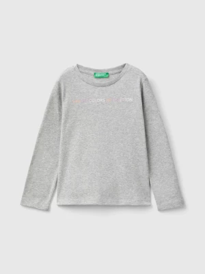 Benetton, Organic Cotton T-shirt With Glittery Print, size 104, Light Gray, Kids United Colors of Benetton