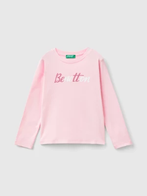 Benetton, Organic Cotton T-shirt With Glittery Print, size 104, Pink, Kids United Colors of Benetton