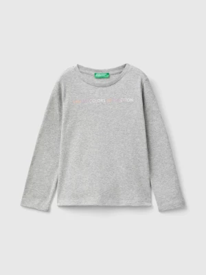 Benetton, Organic Cotton T-shirt With Glittery Print, size 110, Light Gray, Kids United Colors of Benetton