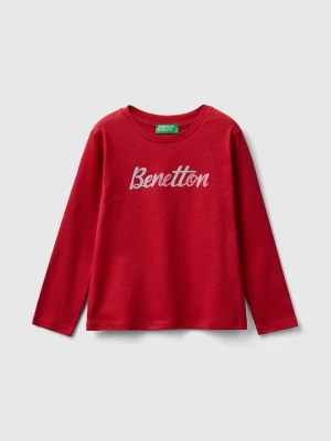 Benetton, Organic Cotton T-shirt With Glittery Print, size 110, Red, Kids United Colors of Benetton