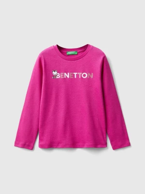 Benetton, Organic Cotton T-shirt With Glittery Print, size 104, Fuchsia, Kids United Colors of Benetton