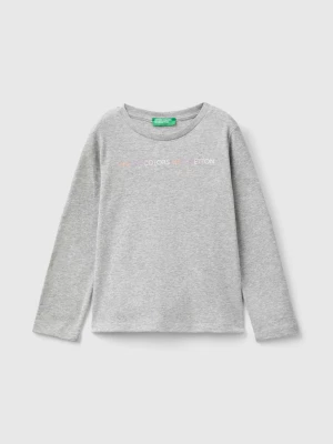 Benetton, Organic Cotton T-shirt With Glittery Print, size 116, Light Gray, Kids United Colors of Benetton