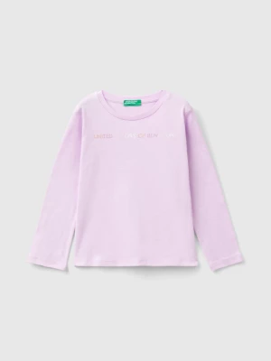 Zdjęcie produktu Benetton, Organic Cotton T-shirt With Glittery Print, size 116, Lilac, Kids United Colors of Benetton