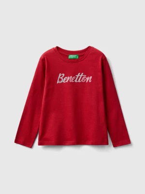 Benetton, Organic Cotton T-shirt With Glittery Print, size 116, Red, Kids United Colors of Benetton