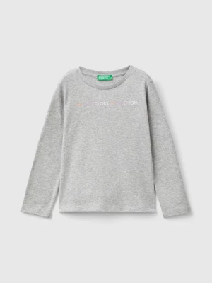 Benetton, Organic Cotton T-shirt With Glittery Print, size 82, Light Gray, Kids United Colors of Benetton
