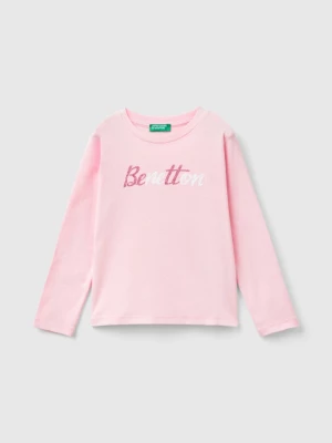 Benetton, Organic Cotton T-shirt With Glittery Print, size 82, Pink, Kids United Colors of Benetton