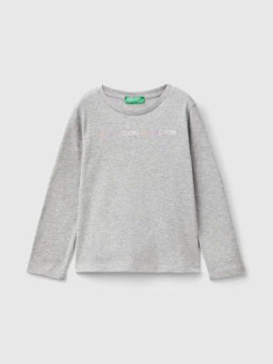 Benetton, Organic Cotton T-shirt With Glittery Print, size 90, Light Gray, Kids United Colors of Benetton