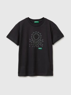 Benetton, Organic Cotton T-shirt With Logo Print, Size: XL, Dark Gray, Kids United Colors of Benetton