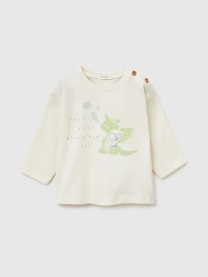 Benetton, Organic Cotton T-shirt With Patch, Size: 82, Creamy White, Kids United Colors of Benetton