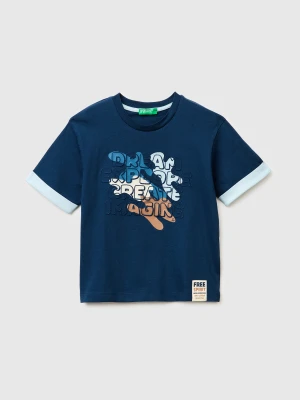Benetton, Organic Cotton T-shirt With Print, Size: 116, Dark Blue, Kids United Colors of Benetton
