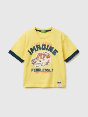 Benetton, Organic Cotton T-shirt With Print, Size: 116, Yellow, Kids United Colors of Benetton