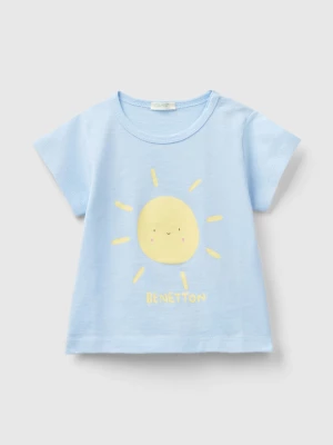 Benetton, Organic Cotton T-shirt With Print, size 50, Sky Blue, Kids United Colors of Benetton