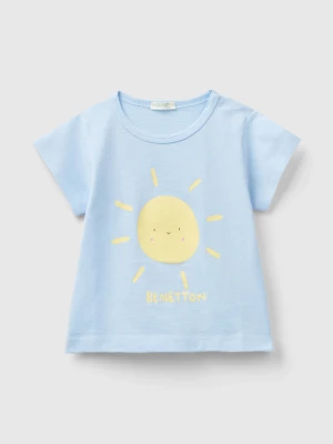 Benetton, Organic Cotton T-shirt With Print, size 74, Sky Blue, Kids United Colors of Benetton