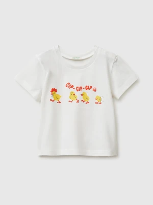 Benetton, Organic Cotton T-shirt With Print, Size: 82, Creamy White, Kids United Colors of Benetton