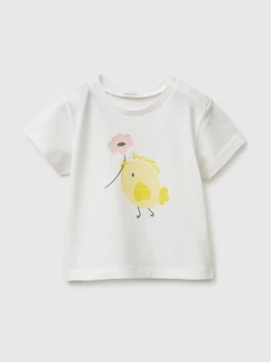 Benetton, Organic Cotton T-shirt With Print, Size: 82, Creamy White, Kids United Colors of Benetton