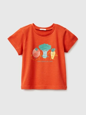 Benetton, Organic Cotton T-shirt With Print, Size: 82, Red, Kids United Colors of Benetton