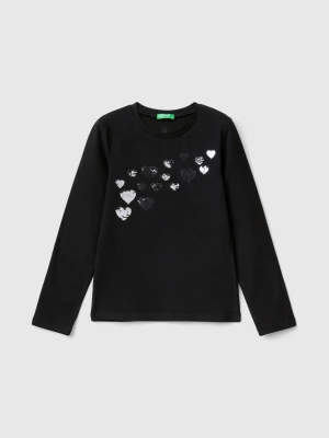 Benetton, Organic Cotton T-shirt With Sequins, size 3XL, Black, Kids United Colors of Benetton