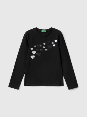 Benetton, Organic Cotton T-shirt With Sequins, size S, Black, Kids United Colors of Benetton