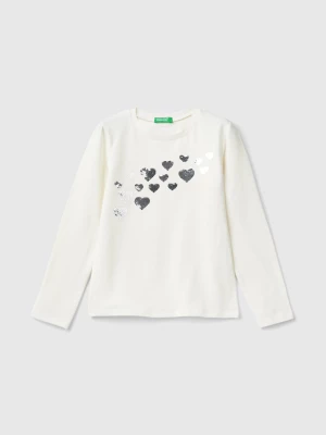 Benetton, Organic Cotton T-shirt With Sequins, size S, Creamy White, Kids United Colors of Benetton