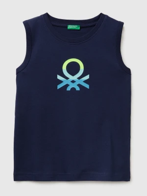 Benetton, Organic Cotton Tank Top With Logo Print, Size: XL, Dark Blue, Kids United Colors of Benetton