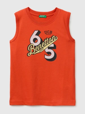 Benetton, Organic Cotton Tank Top With Logo Print, Size: XL, Orange Coral, Kids United Colors of Benetton