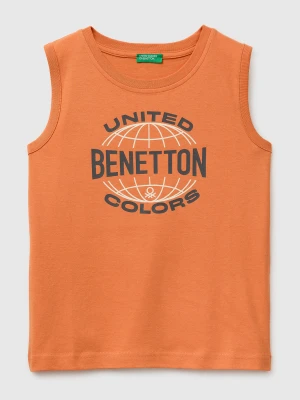 Benetton, Organic Cotton Tank Top With Logo Print, Size: XL, Orange, Kids United Colors of Benetton