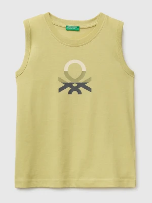Benetton, Organic Cotton Tank Top With Logo Print, Size: XL, Yellow, Kids United Colors of Benetton