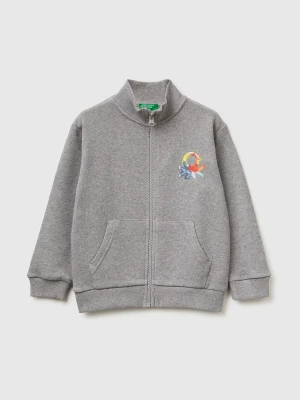 Benetton, Organic Cotton Zip-up Sweatshirt, Size: 116, Light Gray, Kids United Colors of Benetton