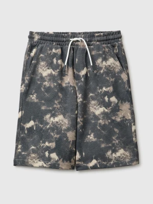 Benetton, Over-fit Bermuda Shorts In Printed Fleece, Size: XL, Dark Gray, Kids United Colors of Benetton