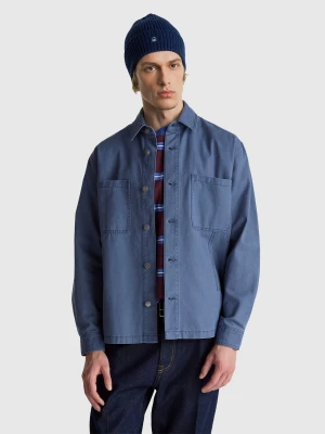 Benetton, Overshirt In Pure Cotton, Size: XS, Air Force Blue, Men United Colors of Benetton