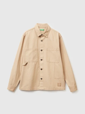 Benetton, Overshirt In Pure Cotton, Size: XS, Beige, Men United Colors of Benetton