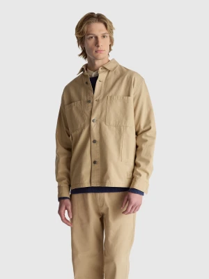 Benetton, Overshirt In Pure Cotton, Size: XS, Beige, Men United Colors of Benetton