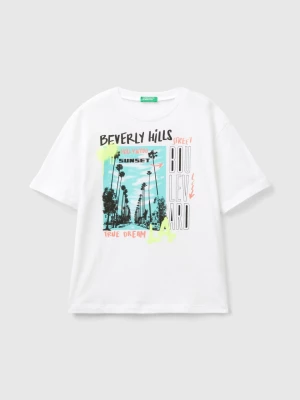 Benetton, Oversize T-shirt With Print, size L, White, Kids United Colors of Benetton