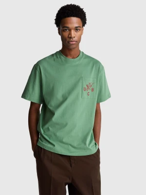 Benetton, Oversize T-shirt With Print, Size: XS, Military Green, Men United Colors of Benetton