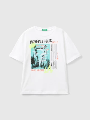 Benetton, Oversize T-shirt With Print, size S, White, Kids United Colors of Benetton