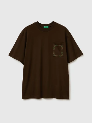 Benetton, Oversize T-shirt With Print, Size: XS, Brown, Men United Colors of Benetton