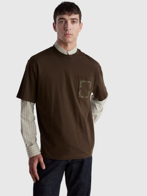 Benetton, Oversize T-shirt With Print, Size: XS, Brown, Men United Colors of Benetton