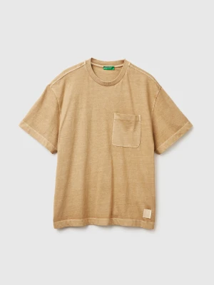 Benetton, Oversized Cotton T-shirt, Size: XL, Beige, Men United Colors of Benetton