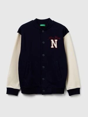 Benetton, Oversized Fit Bomber Jacket With Embroidery, size XL, Dark Blue, Kids United Colors of Benetton